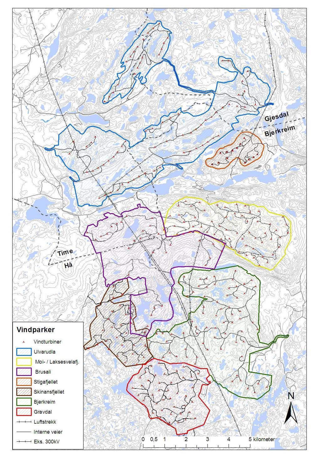 Tilleggsutredninger for syv vindkraftverk i Bjerkreim, Gjesdal, Hå og Time kommuner -