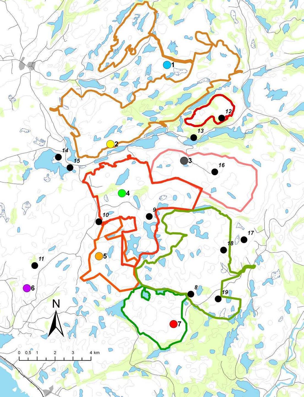 Tilleggsutredninger for syv vindkraftverk i Bjerkreim, Gjesdal, Hå og Time kommuner Rovfugl Figur 8.1. Oversikt over tellepunkter som ble benyttet høsten 2007.