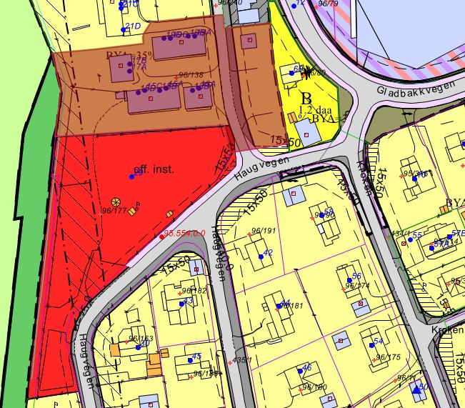 Gamle Råholt barnehage (gbnr. 96/177): Den opprinnelige barnehagetomta er ca. 5 da., og regulert til offentlig formål. Videreutvikling av eiendommen bør ses i sammenheng naboeiendommen, gbnr.