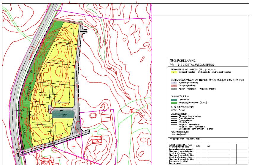 Riksvei 22 med tilhørende gangvei langs områdets vestre kant ble også tatt inn i planområdet.