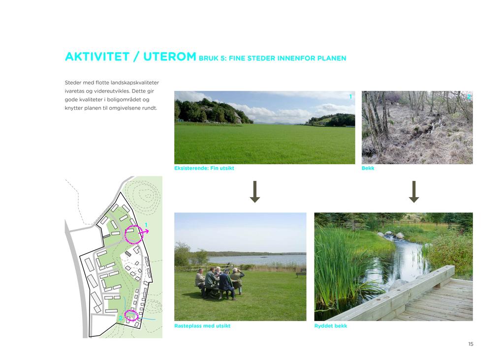 AK TI VI TE T / U TE R O M BRU K : FI N E STEDER I N N EN FOR PLAN EN Steder med otte landskapskvaliteter ivaretas og videreutvikles.