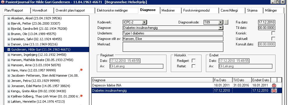 Dersom det foreligger en diagnose er det obligatorisk å registrere om søker/ tjenestemottaker har reservert seg mot innsending av diagnose opplysninger eller ikke.