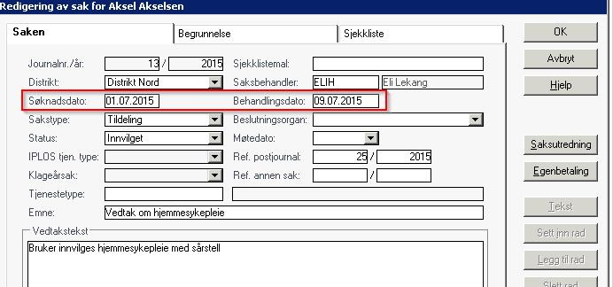 Det er kun i disse tilfellene du kan/skal registrere informasjon om tjenestetype på saken. Aktuelle tjenestetyper framkommer i dropdown i feltet IPLOS tjen.type 3.8.