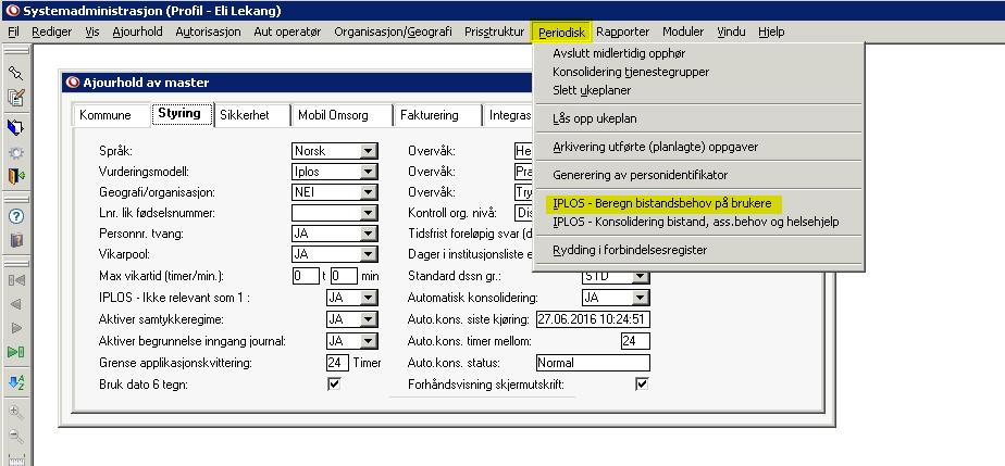 NB! Ved endring av IPLOS Ikke relevant som 1 i Master, må det kjøres