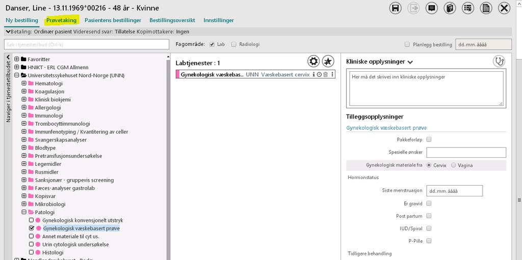 Skriv ut etikette og rekvisjon, klikk på «Prøvetaking»