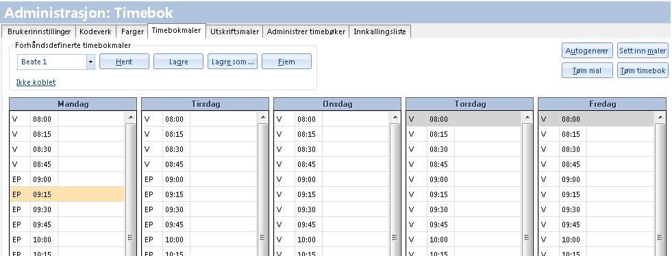 1.5. Timebok 1.5.1. Sette opp timebok for en periode For å sette opp en timebok for en periode, gå til Administrasjon og velg Timebok.