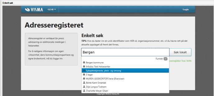 Du har to valg i dette bildet: Hvis du klikker knappen Adresseregister kommer du rett til søkebildet, og kan skrive inn