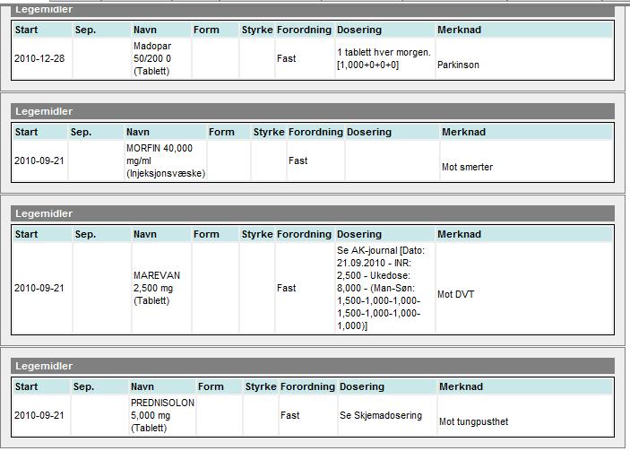 Meldingen kan da se slik ut: I fanene Medisinsk faglig og Sykepleiedok. I feltet nede til venstre kan man søke opp rapporter etter ulike kategorier, områder og tiltak.