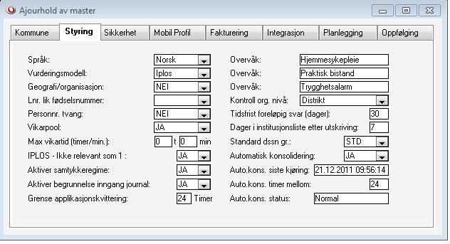 11.1.1 Styring Under skillekortet Styring angis det hvor lang tid det anses som normalt å vente på applikasjonskvittering.