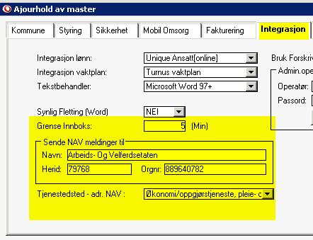 .1.2 Integrasjon Under skillekortet Integrasjon settes grense for hvor mange minutter det kan gå før det varsles at innboksen inneholder meldinger, eller at det finnes ubehandlede meldinger.