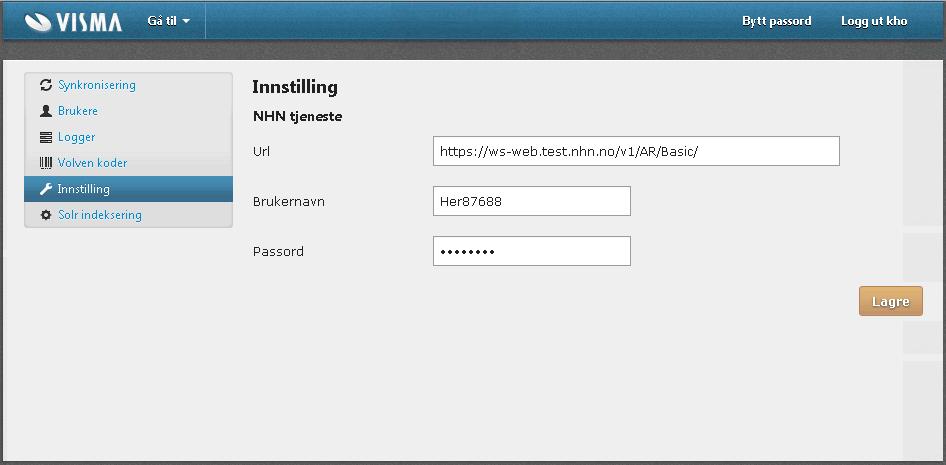 12.7 Innstillinger Når Visma adresseregister installeres i kommunen, vil teknisk konsulent angi brukernavn og passord som standard pålogging fra Visma