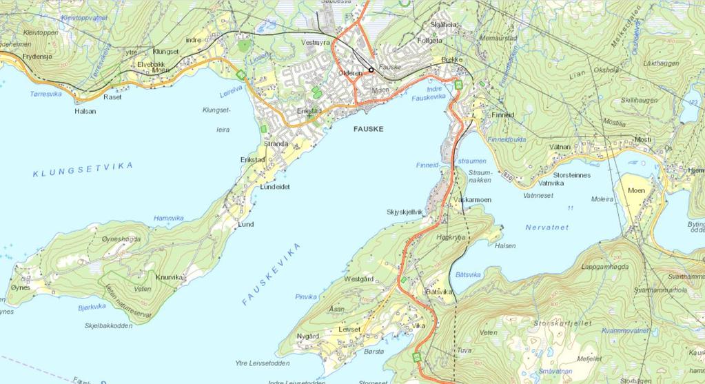 Figur 3: Topografisk kart av landskapet omkring Fauske.
