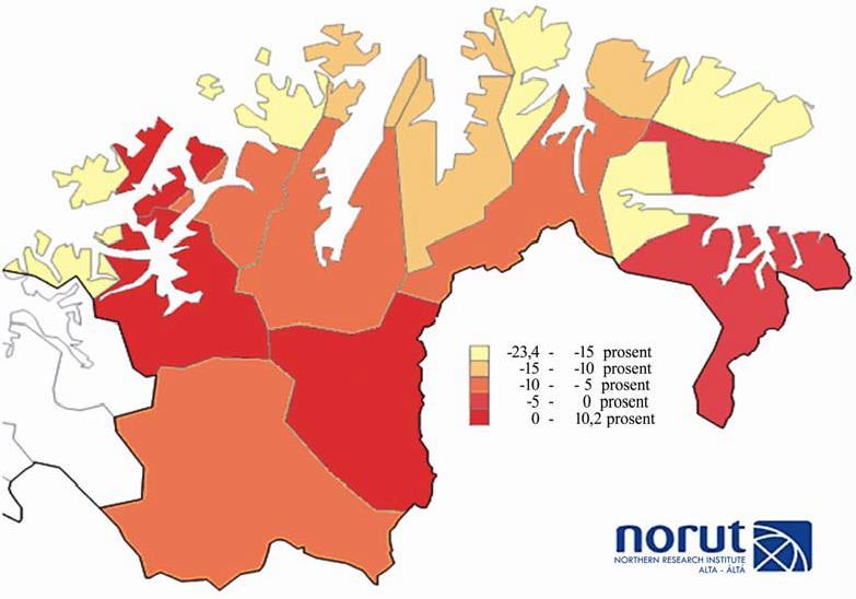 rommet 1997-2007. Det dreier seg om en gjennomsnittlig nedgang på mellom 15 og 23,4 prosent.