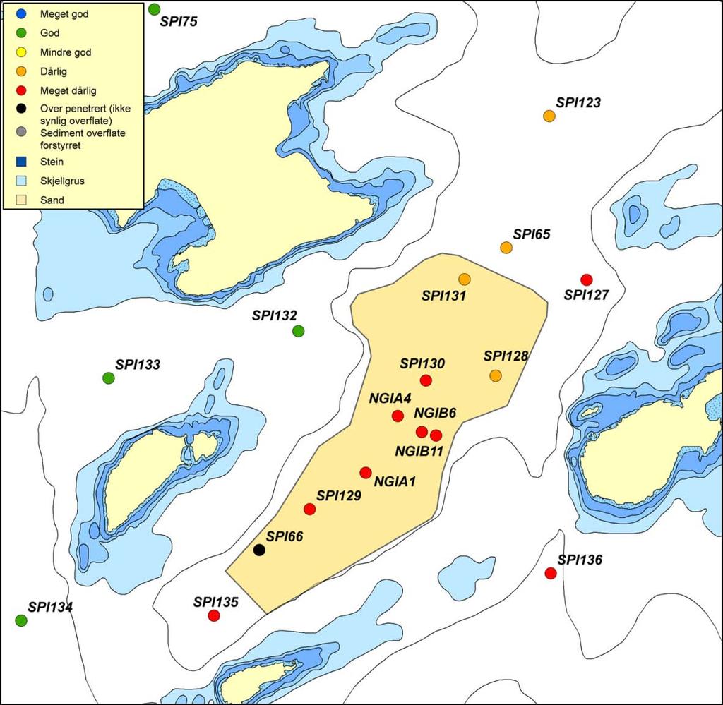 4.3 Deponeringsområdet ved Malmøykalven og nærområdet Figur 6 viser analysen av SPI-bildene fra stasjoner i deponeringsområdet og i nærområdet til dette området fotografert i 2007.