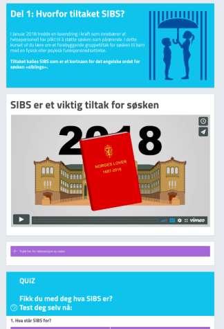 SIBS e-læring Fem deler; intro, oppbygning, roller, utfordrende