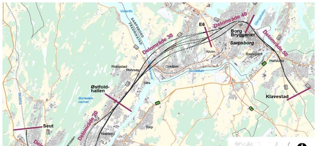 I optimaliseringarbeidet er strekningen delt inn i