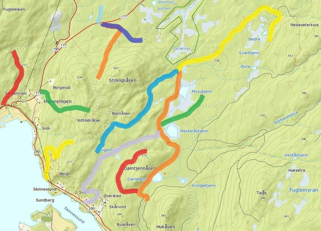 48 C 48 A 48 B 43 47 A 47 B 44 42 46 45 40 41 40: Damtjennåsvegen 41: Mysutjennvegen 42: Mesteråsvegen 43: Brennavegen 44: Sundåsvegen