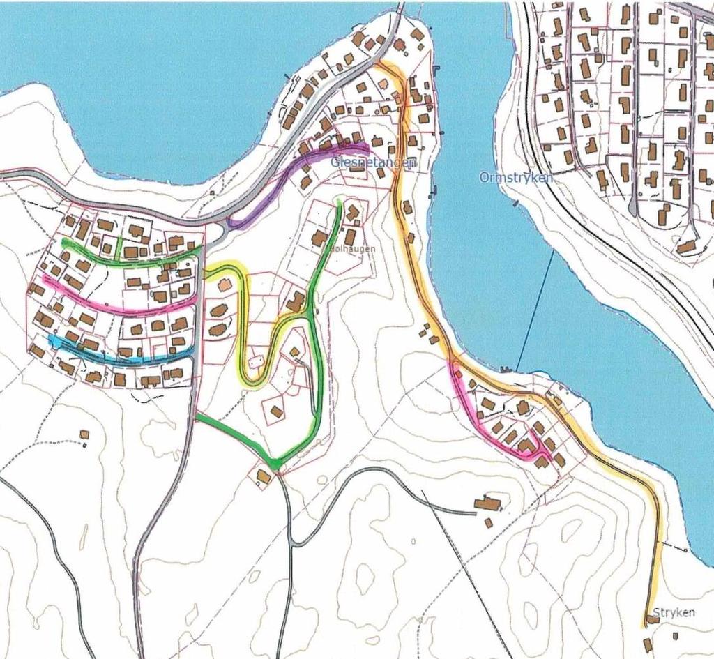 Kommunale, private veier og skogsbil veier Krøderen vest Råenskogen Bjøreskogen Rundskogen Noresund 100: Stryken 101: Strykhøgda 102 102-104: Det er kommet innspill på navnene Hølhaugen og