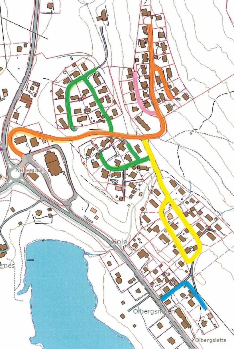 207-212: For veiene i Noresund sentrum foreslår navnegruppa at det tas utgangspunkt i de lokale navn som finnes, og som er mest kjent, på de forskjellige boligområdene.