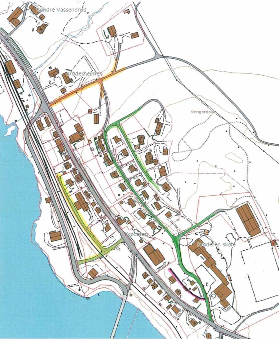 16: Byåsen Veien tar av fra Fv. 280 og fører til bl.a Krøderen skole, barnehage og idrettshall, samt boligfelt. Område blir omtalt som Byåsen.