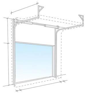 Hvis det er tilstrekkelig plass mellom lysåpningshøyde og tak, kan porten med denne skinnetypen åpnes vertikalt. 1.6.2 HL - høytløft Bygningstype: Stor takhøyde.