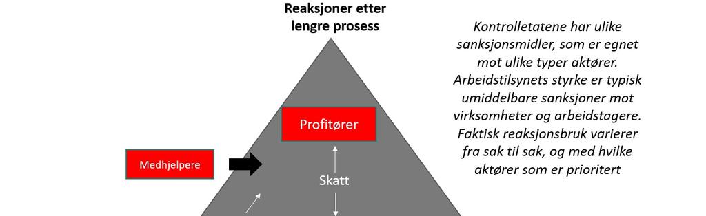 27 Figur 2: Sanksjonspyramiden Effekt gjennom samlet bruk av sanksjonsmidler mot ulike aktører Arbeidstilsynet har i 2017 gjennomført ca.