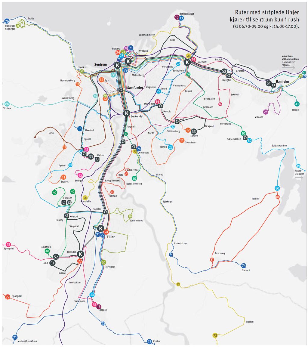 Samspill med MetroBuss i Trondheim Knutepunkter med jernbane Andre eksisterende stasjoner/holdeplasser Inn til knutepunkter hvor toget møter MetroBuss: - Heimdal - Marienborg - Trondheim S - Leangen