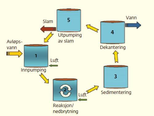 Biologisk renseanlegg Diskontinuerlig renseprosess aktivslam Typiske syklustider (min.
