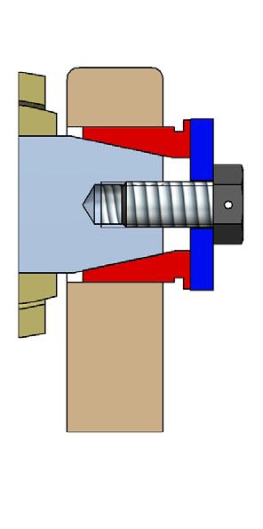 8/ The bondura assembly locks to the support as the conical sleeves expand and create a wedge-force between pin and support, and thus prevent rotation and sliding sideways.