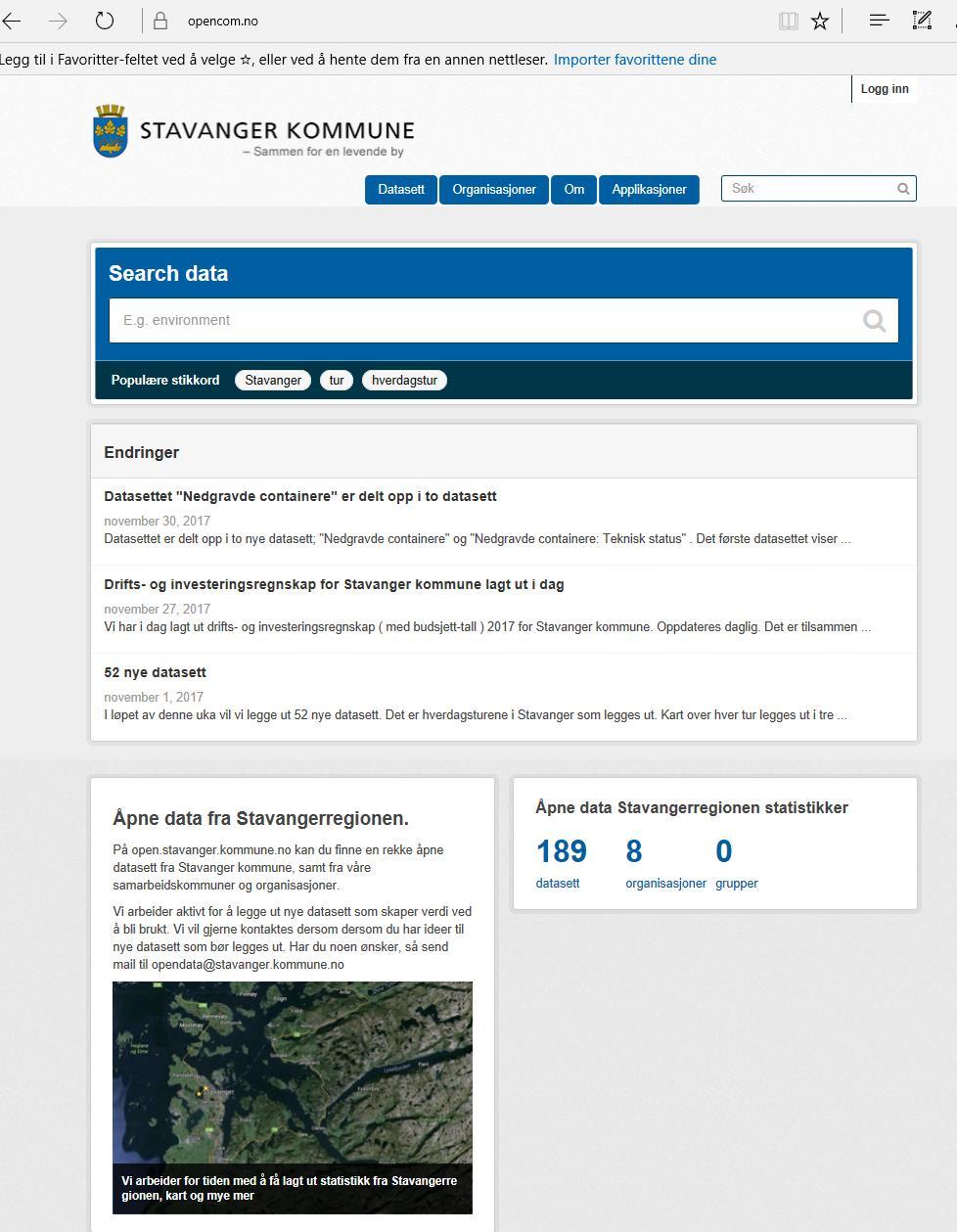 Opencom.no Regional plattform for åpne data. Har i dag nesten 200 publiserte datasett.