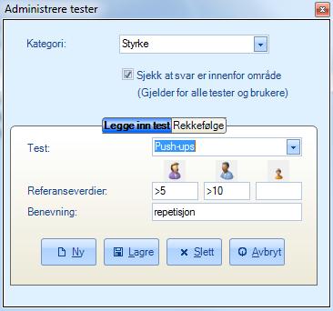 1.1 Administrere tester Før man kan begynne å registrere resultater av tester man utfører, må man legge inn testene i Extensor.