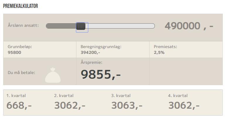 Premie 2,5% av lønn mellom 1 og 7,1G