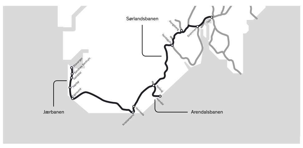 Jernbanesatsing i Agder og Rogaland I Jernbanesektorens handlingsprogram for perioden fram til 2029 legger Jernbanedirektoratet opp til en videre utvikling av Jærbanen for å få til flere avganger