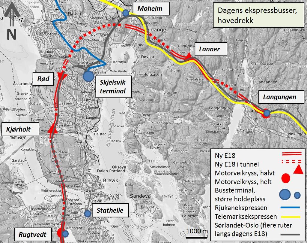 Sørlandsekspressen NX190 (Nettbuss ekspress linje 190) kjøres av Nettbuss mellom Oslo og Kristiansand via Skjelsvik. Opptil 9 ganger hver retning på hverdager.