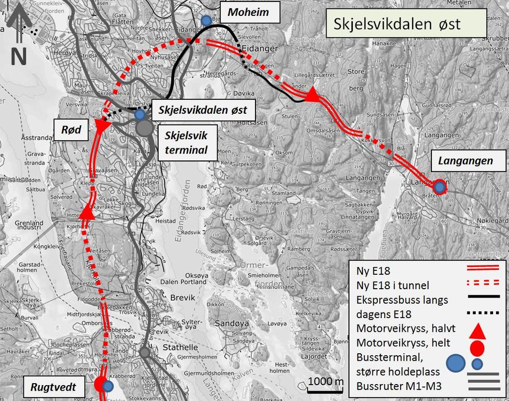 Figur 10: Forslag fra Statens vegvesens til vurdering. Gjelder muligheten til kollektivløsning øst i Skjelsvikdalen.