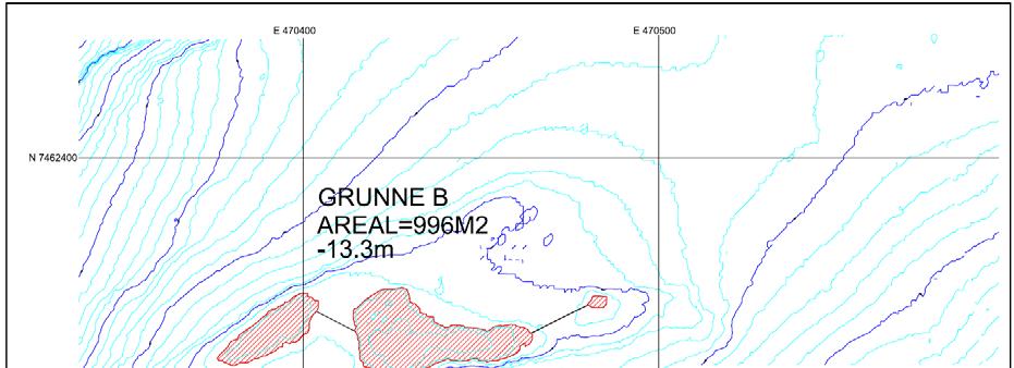 5 Utdyping Grunne B, sørøst for Siriskjær Det vises til punkt 3c i mudresøknaden. Planlagt tiltak Grunne B er lokalisert sørøst for Siriskjæret. For lokalisering vises det til i Figur 2 og Figur 6.