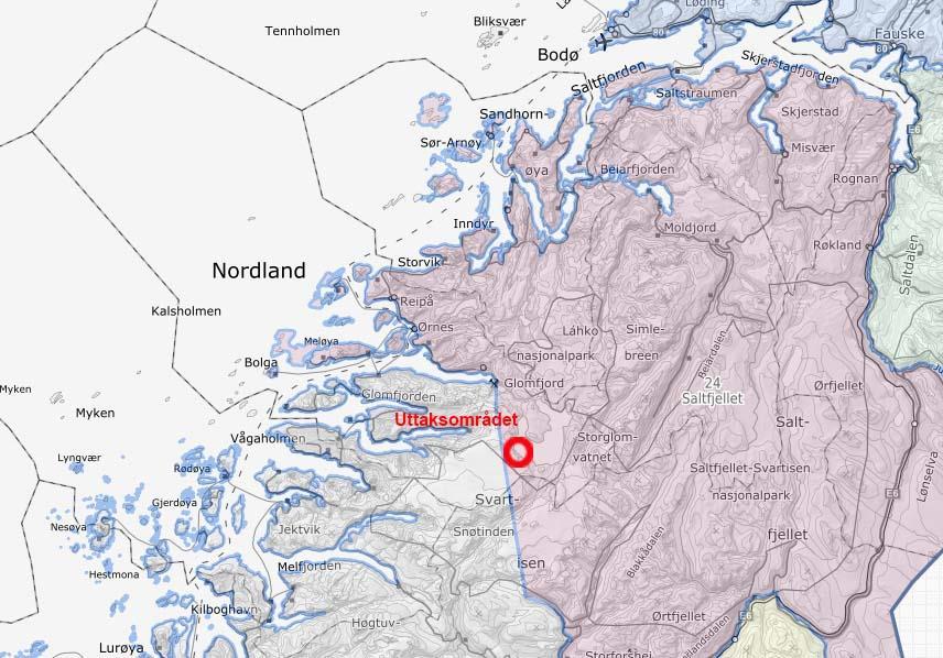 Konsekvensutredning reindrift 7 Figur 4 Tiltaksområdet ligger i Saltfjellet reinbeitedistrikt Et distrikt kan være inndelt i flere siidaer igjen.