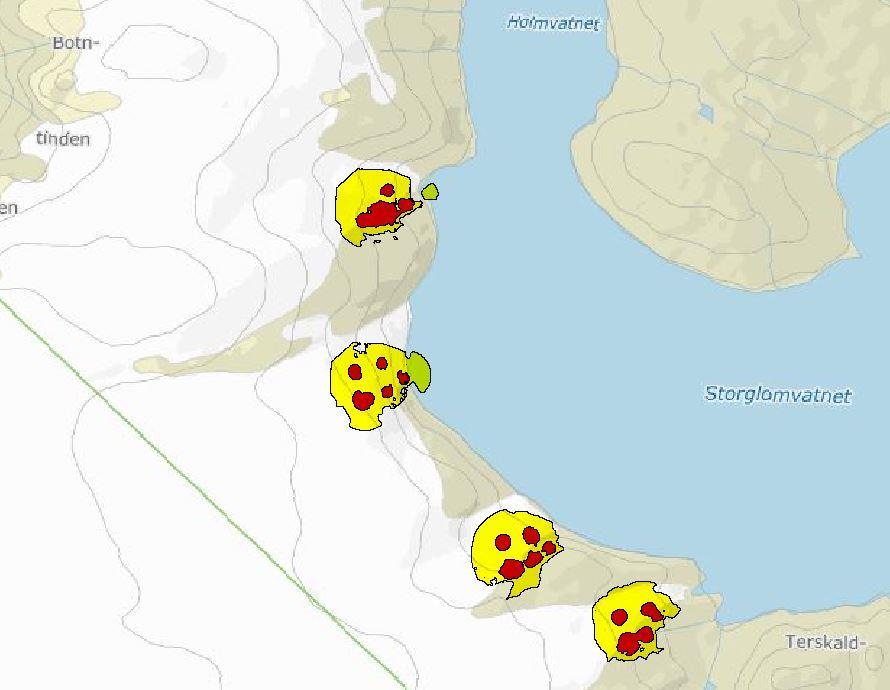 Støysonekartene fra maskinbruk i alle aktuelle uttaksområder viser at støybildet ikke vil påvirker omgivelsene rundt planområdet med lydnivåer