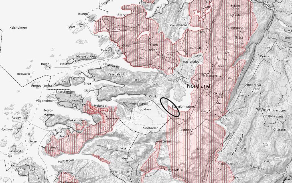 Konsekvensutredning reindrift 19 Figur 15 Lavereliggende, mindre intensivt brukte sommerbeiter (Kilde: kilden.nibio.no, 30.04.18) 6.