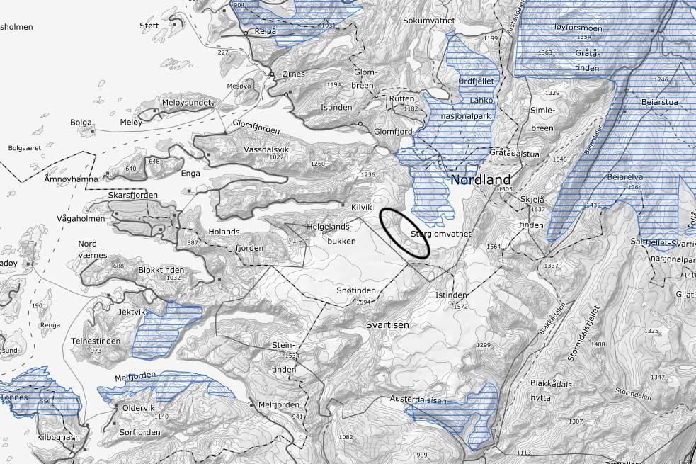 Konsekvensutredning reindrift 22 Figur 21 Tidlig vinterland (Kilde: kilden.nibio.no, 30.04.18) 6.