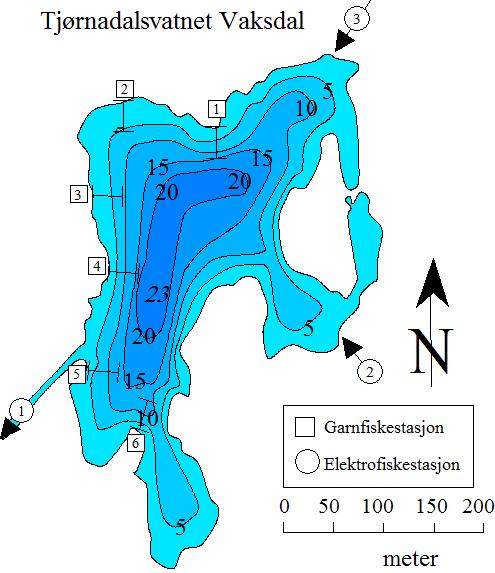 3 TJØRNADALSVATNET I VAKSDAL INNSJØEN Tjørnadalsvatnet (innsjø nr. 2659) ligger i Samnangervassdraget (55.D21) sør i Vaksdal kommune, 89 moh.