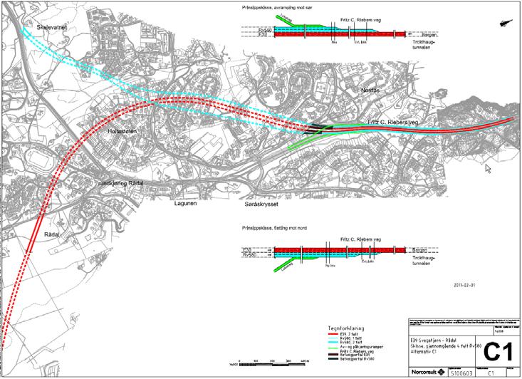 I reguleringsplanprosessen ble kostnadene for krysset beregnet til 1075 mill kroner (2006). Aktuelle alternativer De mest aktuelle alternativene til den vedtatte løsningen er alternativ C1, C6 og C7.