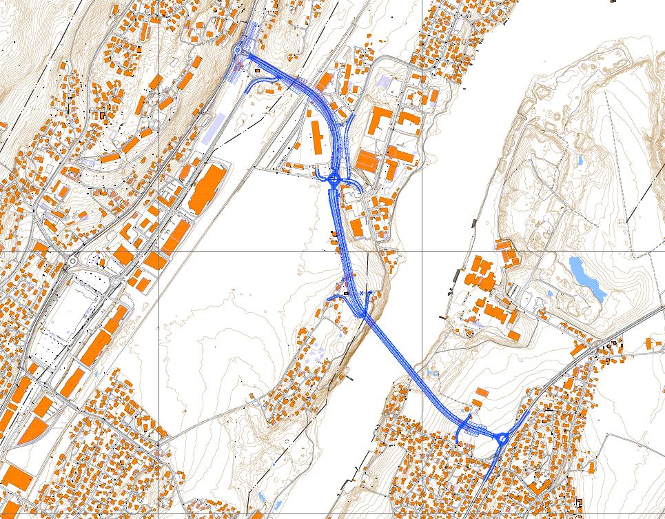 29 Valle Ombergfjellet Torp nordre Glomma Figur 4-2. Terrengsnitt sett mot nord. Ny veibane vist med rød strek. Figur 4-3.