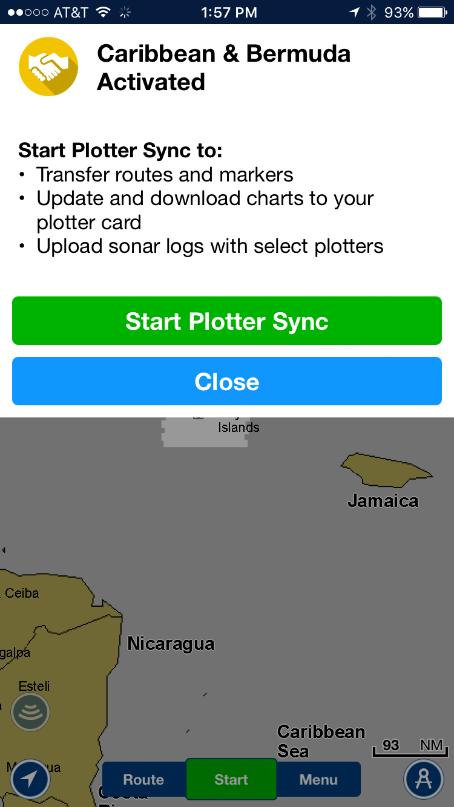 Aktiver ny kartbrikke Ny kartbrikke er nå aktivert. Du kan nå starte Plotter Sync.