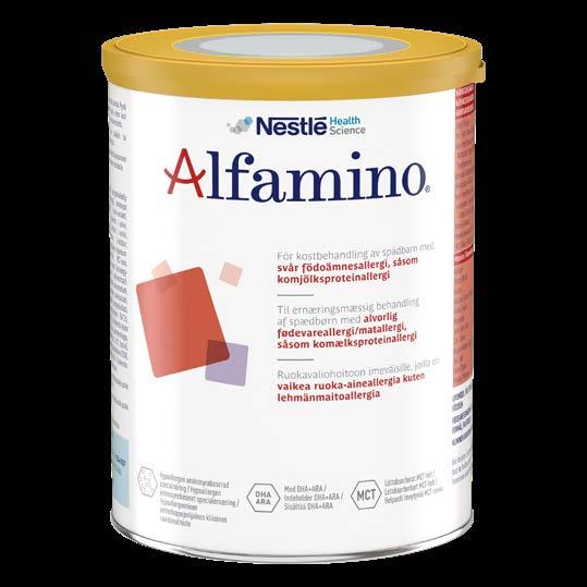 Hva er ALFAMINO? Alfamino er en spesialnæring, helt fri for melkeprotein. Derfor er dette et trygt valg for barn med ekstra kompliserte melkeallergisymptomer. Hvordan bruker jeg ALFAMINO?