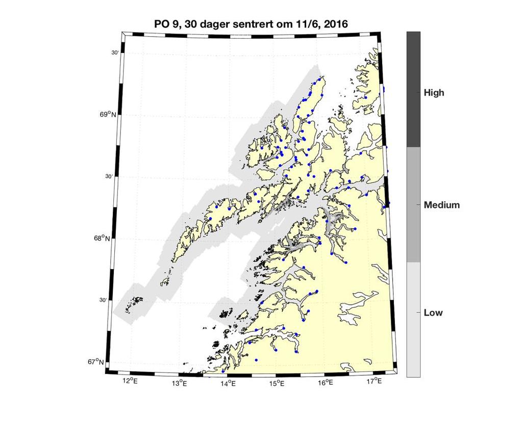 3 Resultat 2016 3.9 (2016) PO 9: Vestfjorden og Vesterålen I dette produksjonsområdet vandrer hovedvekten av smolten ut rundt midten av juni.