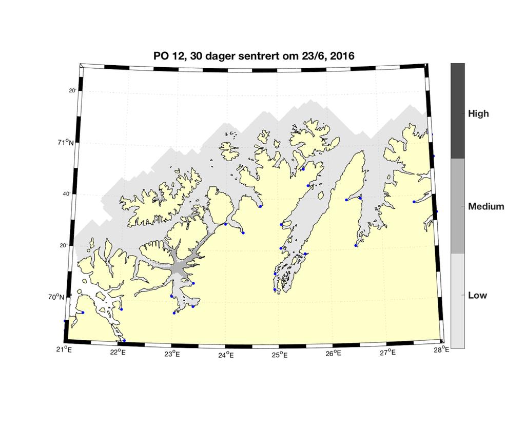 3 Resultat 2016 3.12 (2016) PO 12: Vest-Finnmark I dette produksjonsområdet vandrer hovedvekten av smolten ut rundt andre havdel av juni.