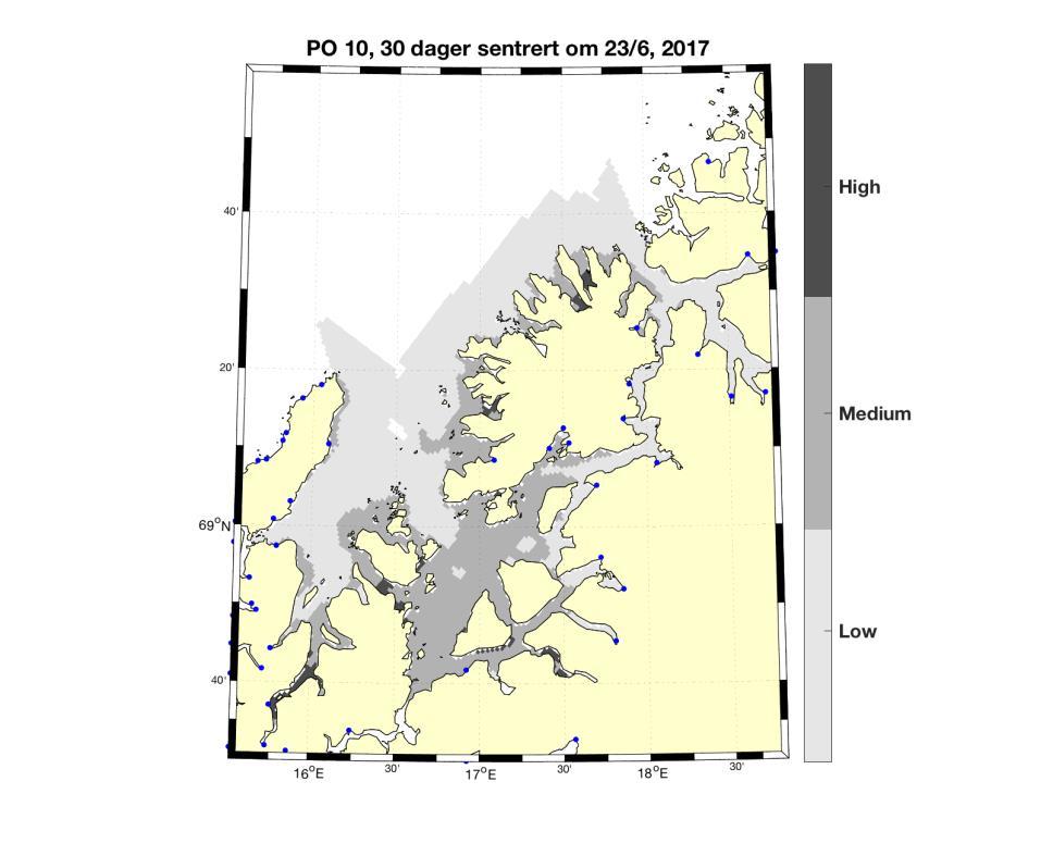 4 Resultat 2017 4.10 (2017) PO 10: Andøya til Senja I dette produksjonsområdet vandrer hovedvekten av smolten ut rundt andre halvdel av juni.