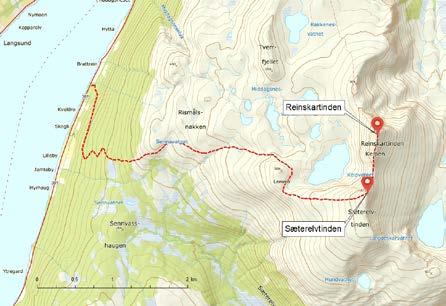 SÆTERELVTINDEN OG REINSKARTINDEN Lengde (én vei): Sæterelvtinden 6 km, Reinskartinden 7 km Fra Tromsø følger du Fv 863 til Ringvassøya og Hansnes.