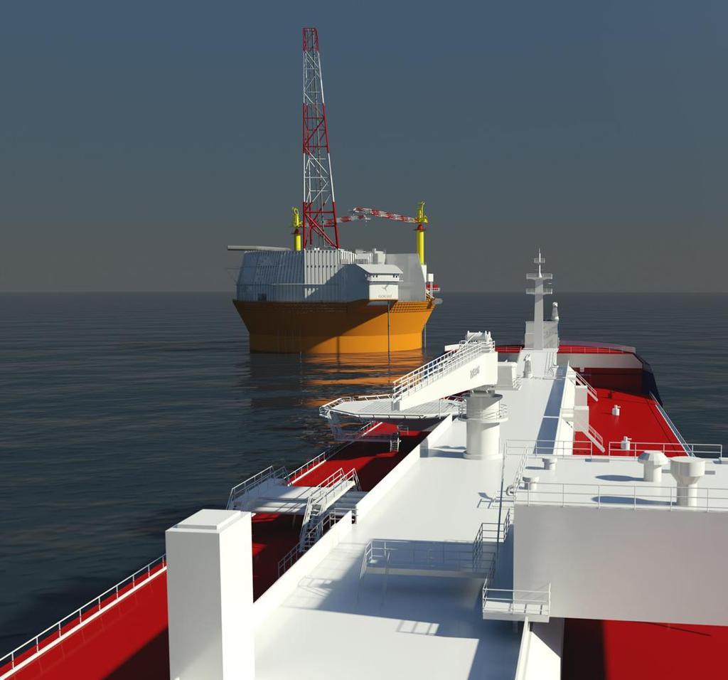 FPSO: Goliat bygges ut med en flytende plattform til havs med prosessering, mellomlagring av olje og direkte oljeutlasting Begrunnelse: